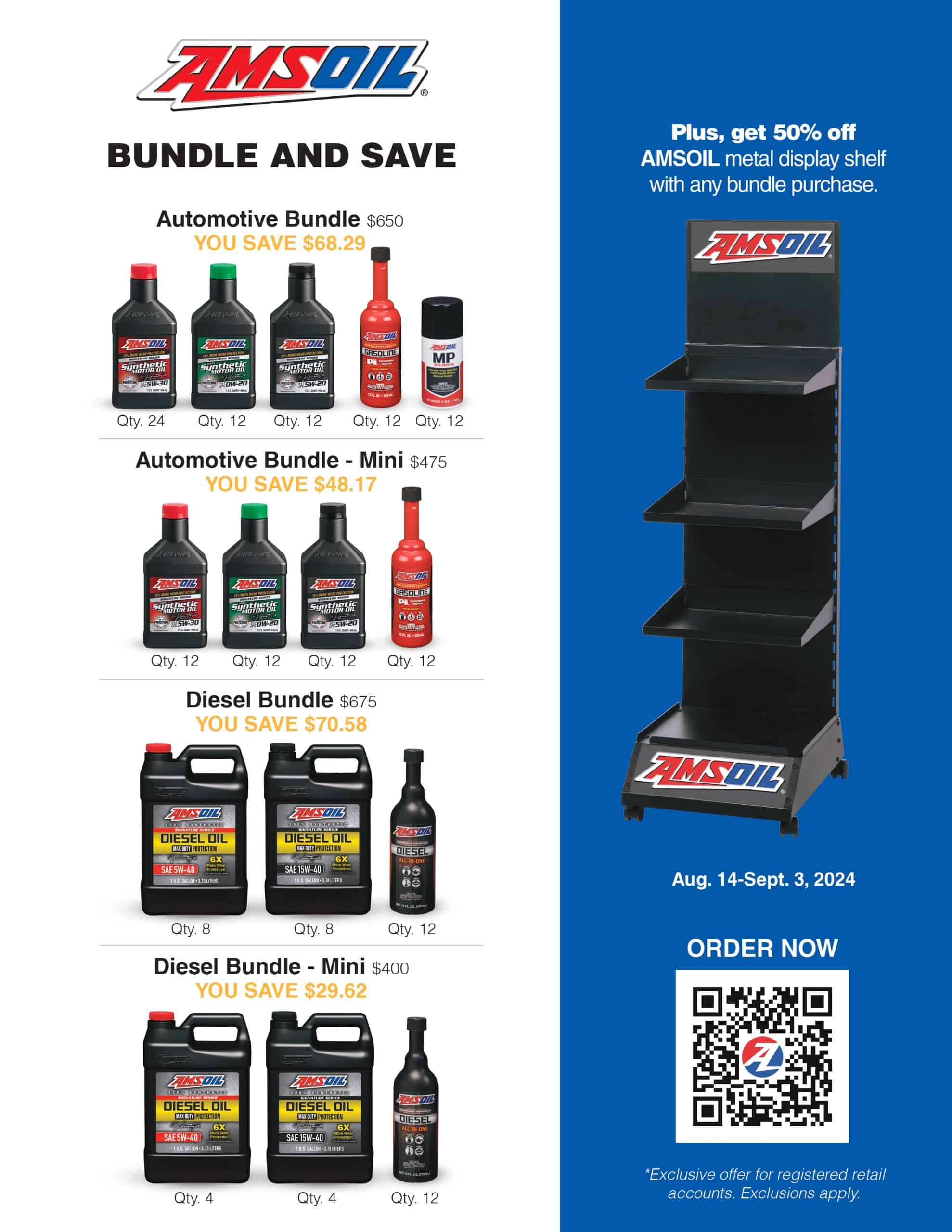 Save on automotive and diesel bundles plus receive 50% off metal display shelf